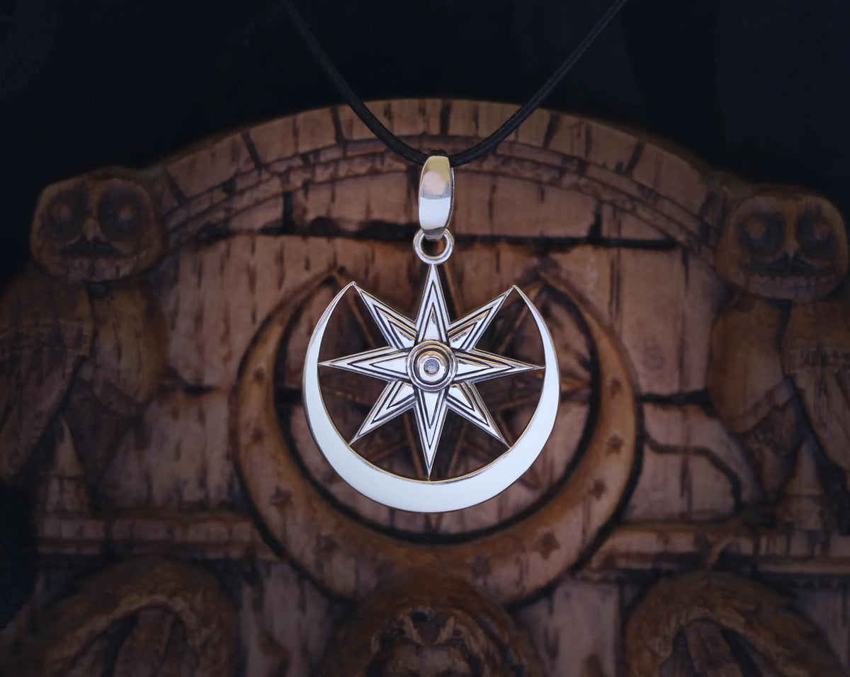 Mini sterling silver Ishtar necklace with eight-pointed Inanna star pendant