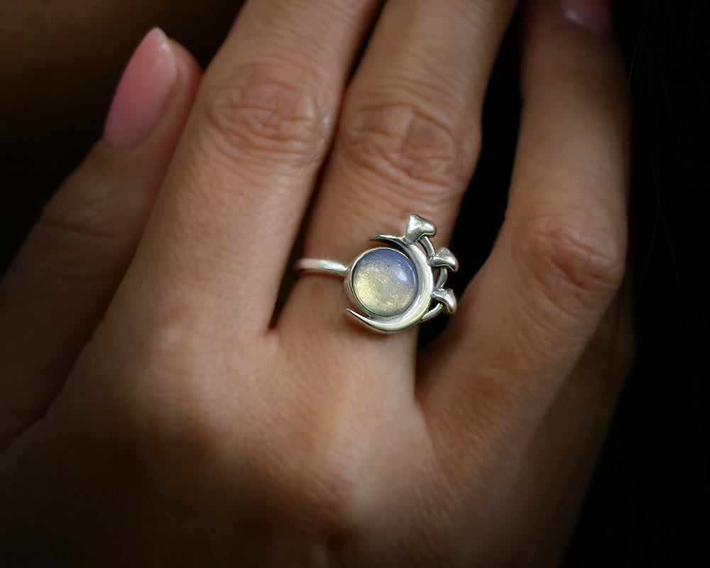 Mushroom Ring Sterling Silver with moonstone
