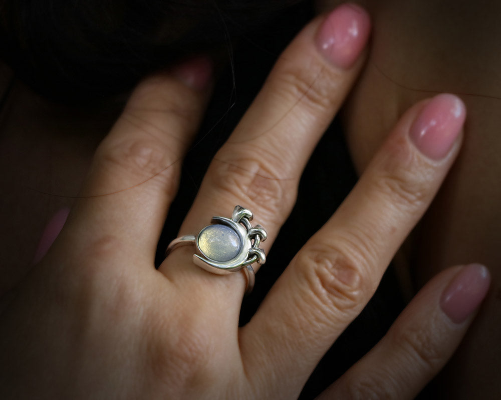 Mushroom Ring Sterling Silver with moonstone