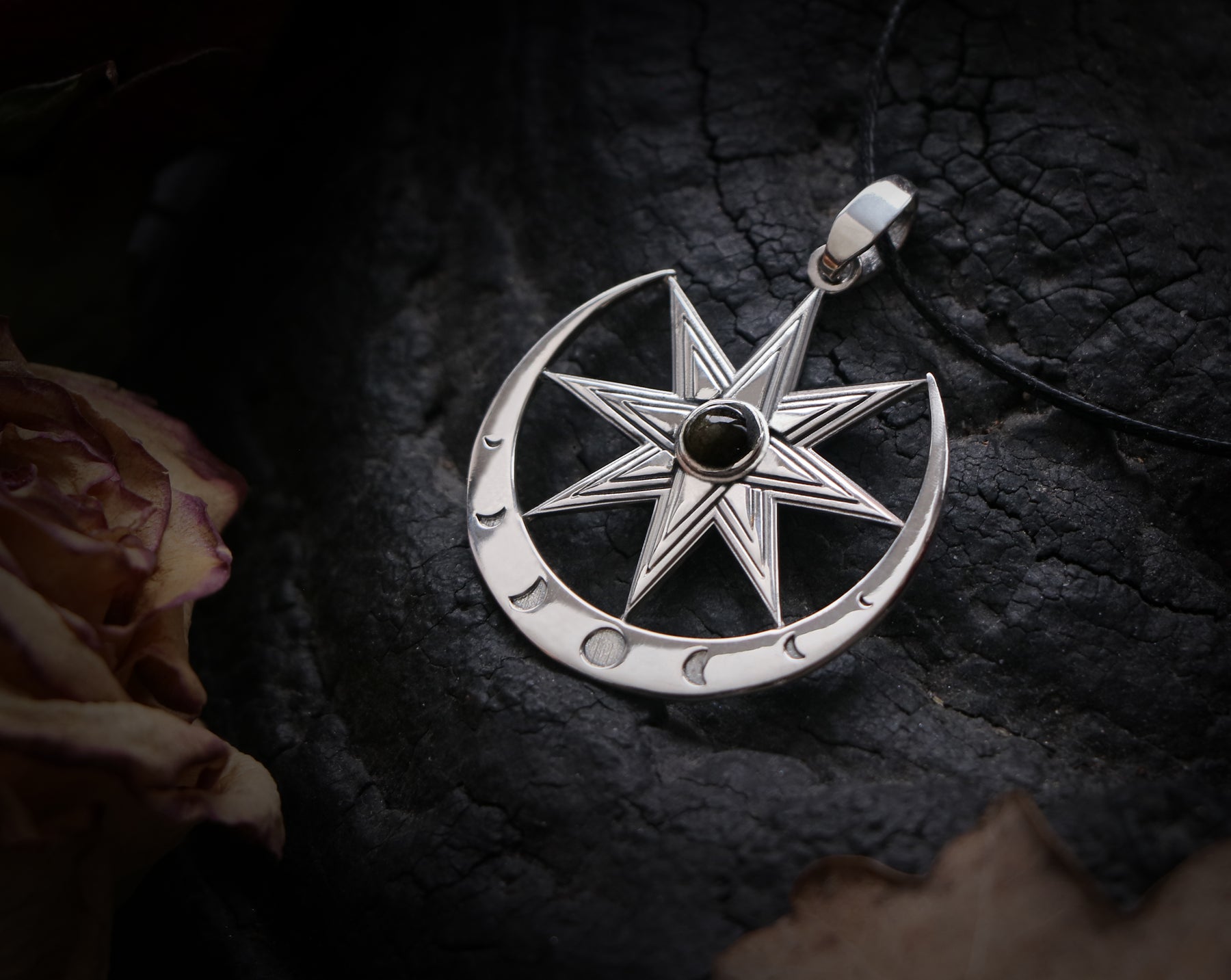 Star of Ishtar pendant with Obsidian