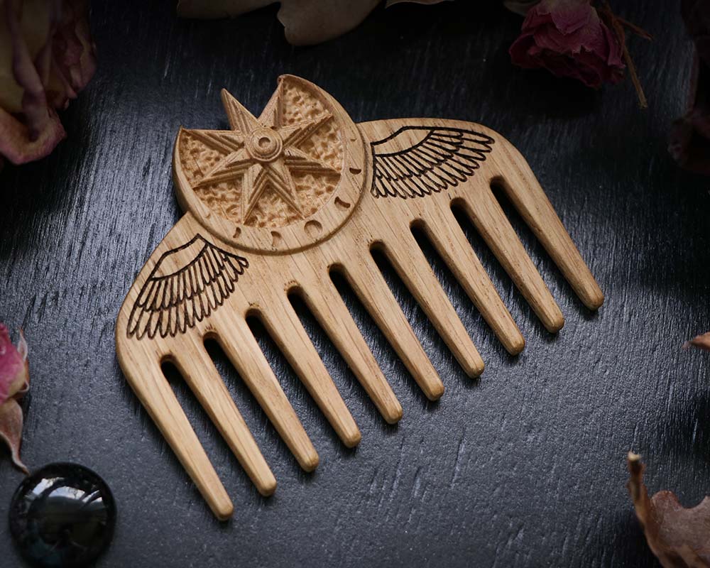 WOODEN Ishtar / Inanna COMB made of solid OAK wood, Natural Wood Comb
