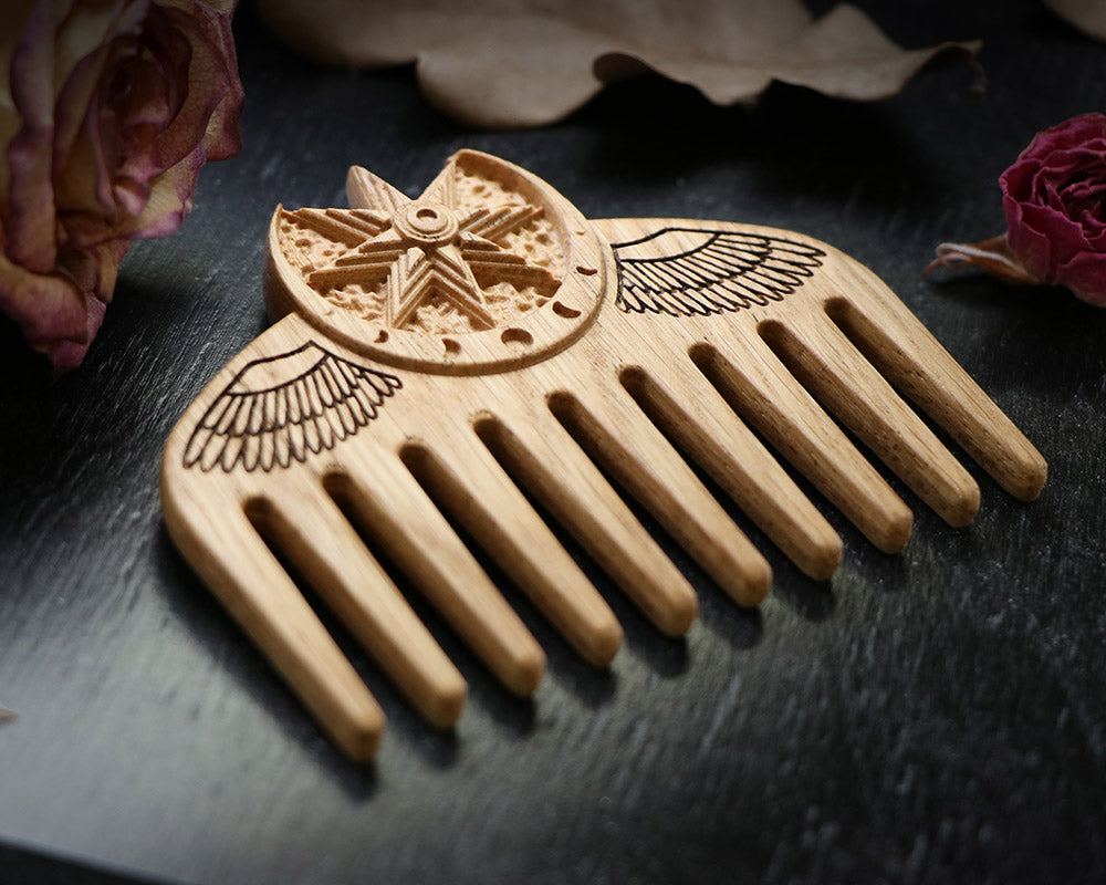 WOODEN Ishtar / Inanna COMB made of solid OAK wood, Natural Wood Comb