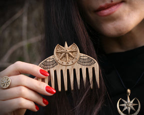 WOODEN Ishtar / Inanna COMB made of solid OAK wood, Natural Wood Comb