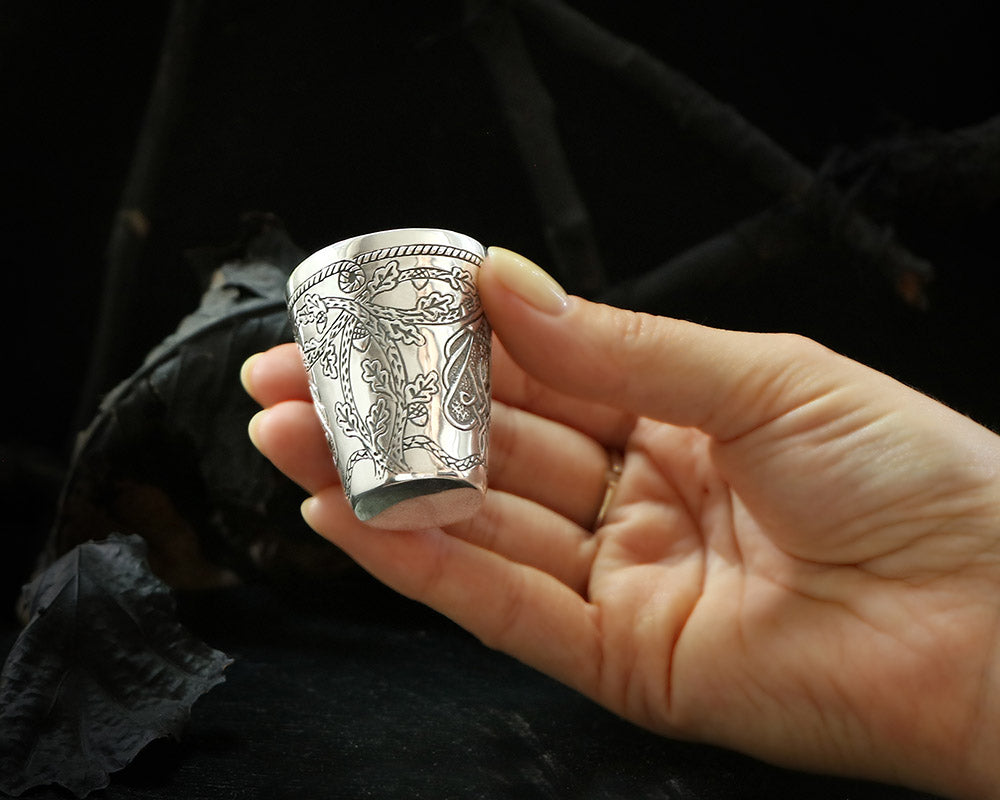 Solid 925 Sterling Silver Cup with Oak ornament