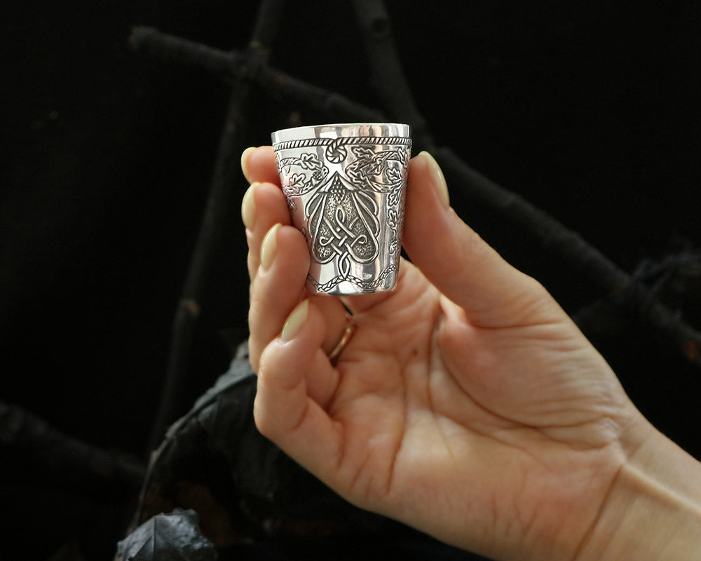 Solid 925 Sterling Silver Cup with Oak ornament