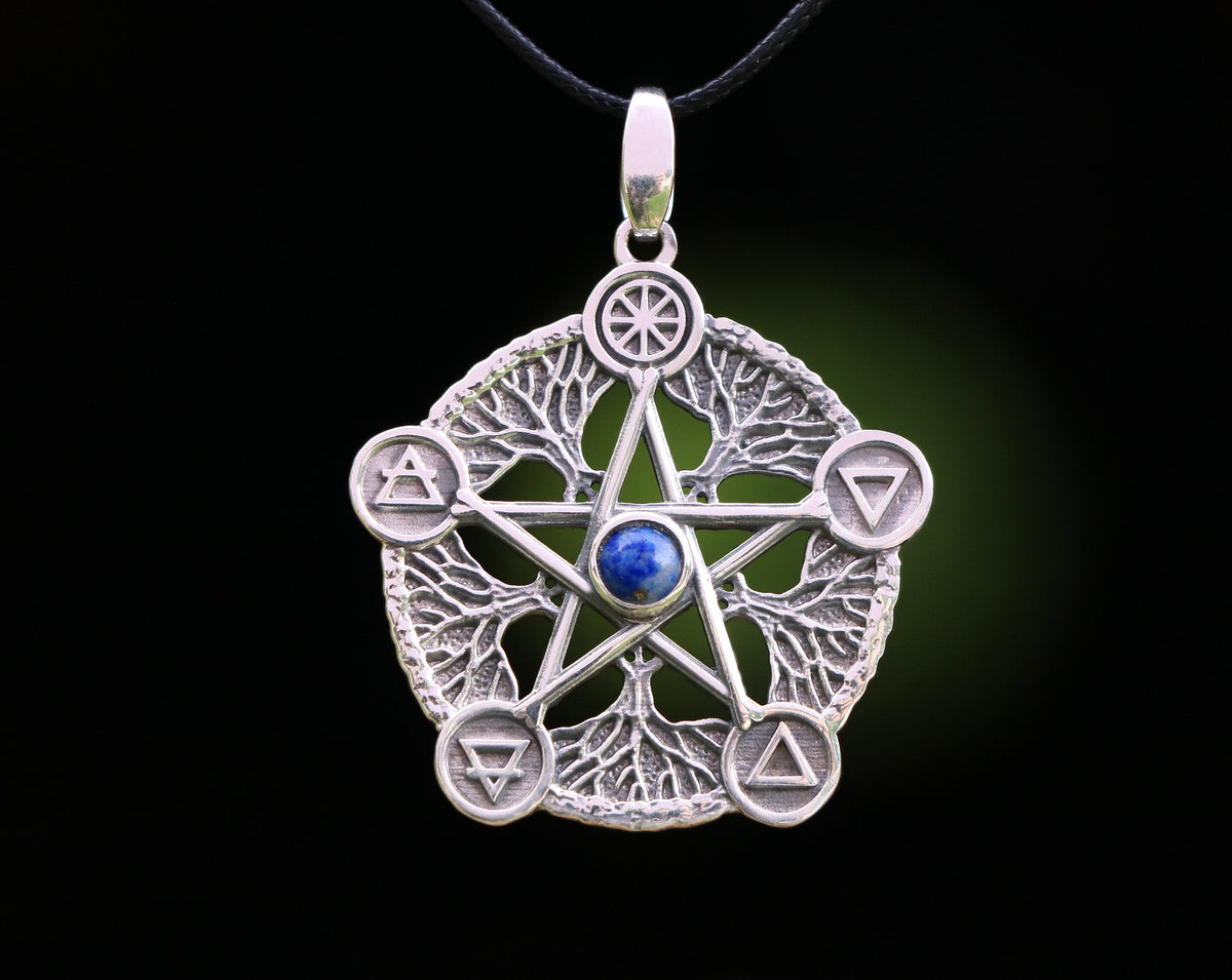 Pentagram pendant made of Sterling Silver with Lapis Lazuli