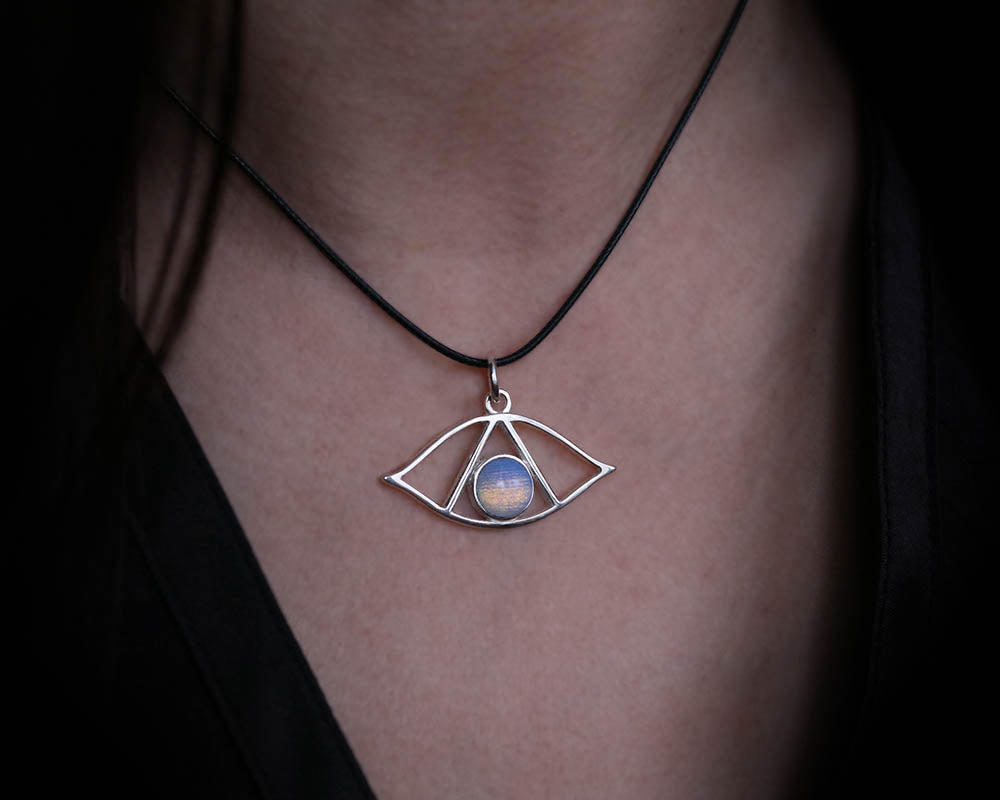 silver moonstone eye pendant