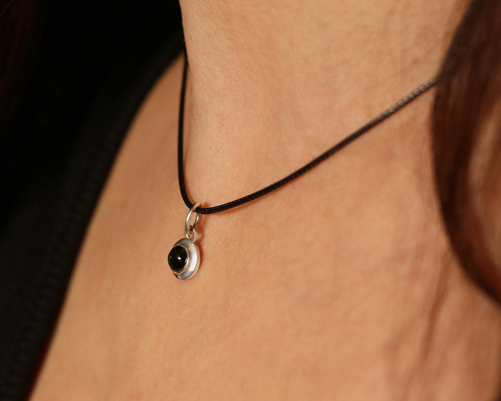 Mini Necklace with OBSIDIAN made of 925 Sterling Silver