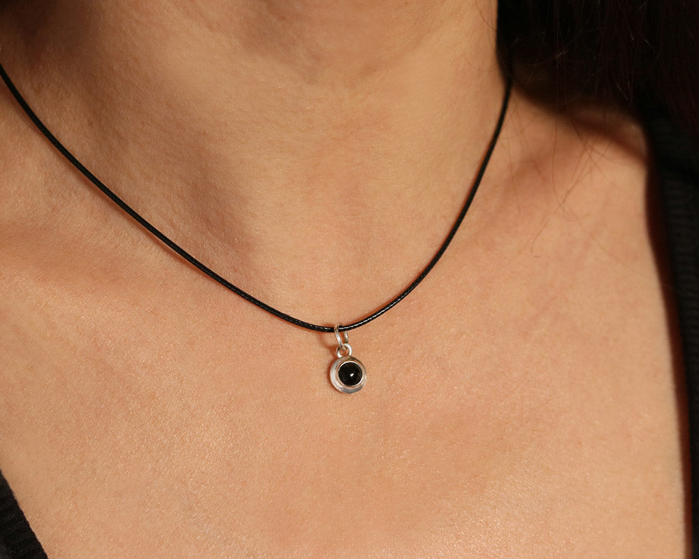 Mini Necklace with OBSIDIAN made of 925 Sterling Silver