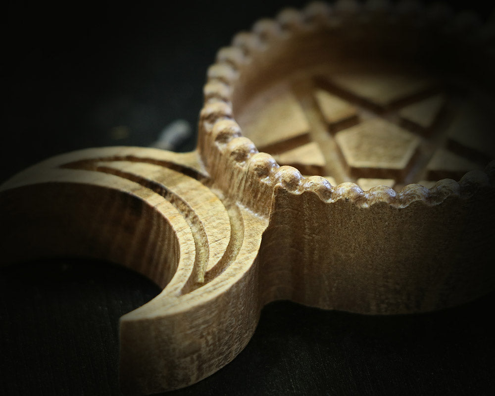 Triple Moon WOODEN Candle holder with Pentagram