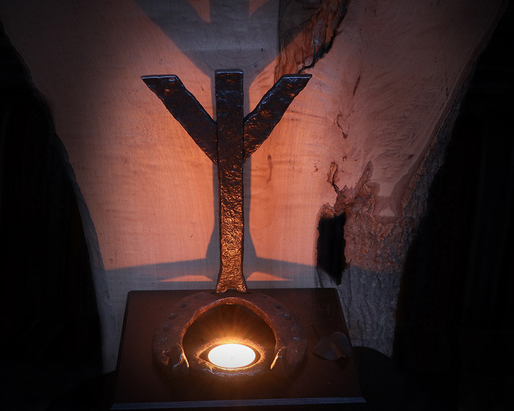 Algiz Rune - Candle holder for altar made with wrought iron