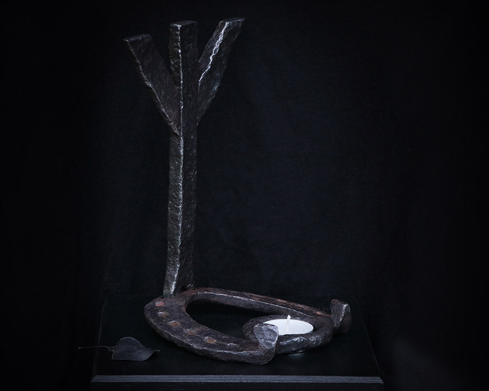 Algiz Rune - Candle holder for altar made with wrought iron
