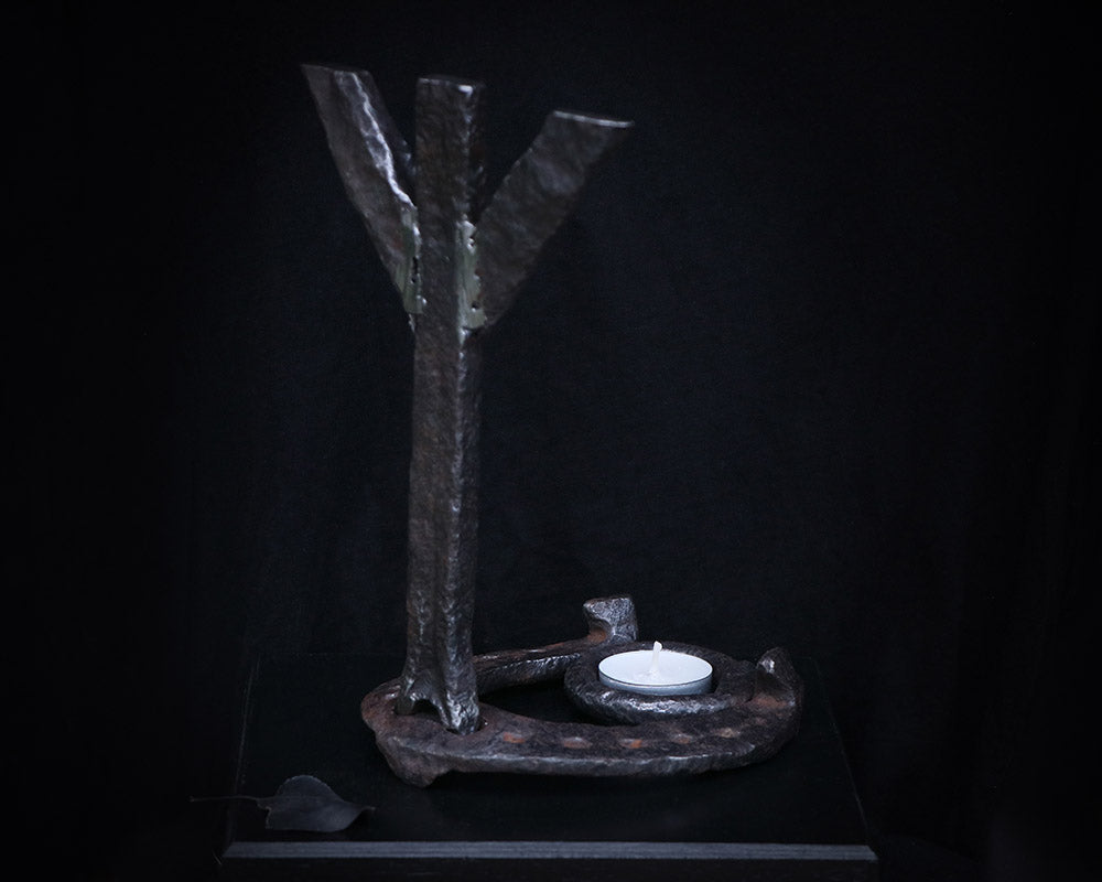 Algiz Rune - Candle holder for altar made with wrought iron