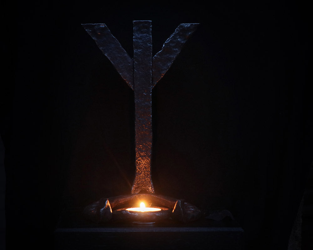 Algiz Rune - Candle holder for altar made with wrought iron