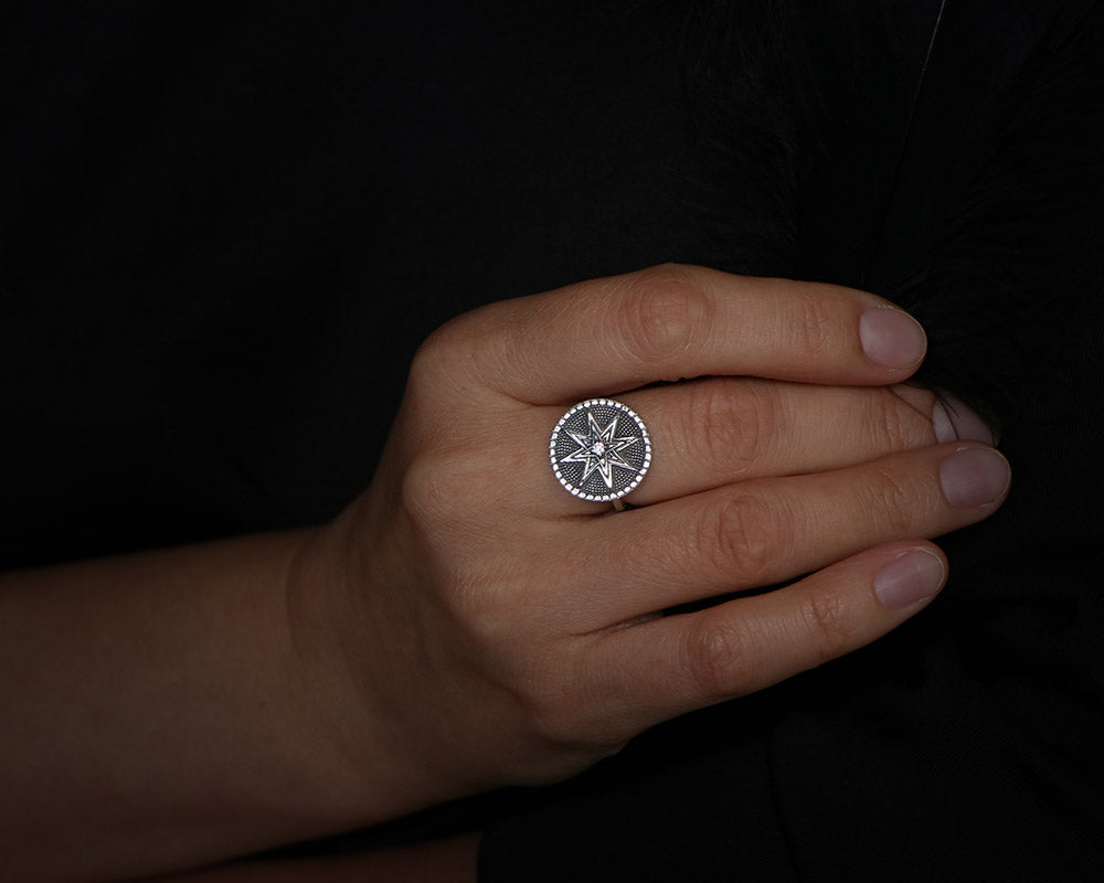 Silver Ishtar ring with Cubic Zirconia