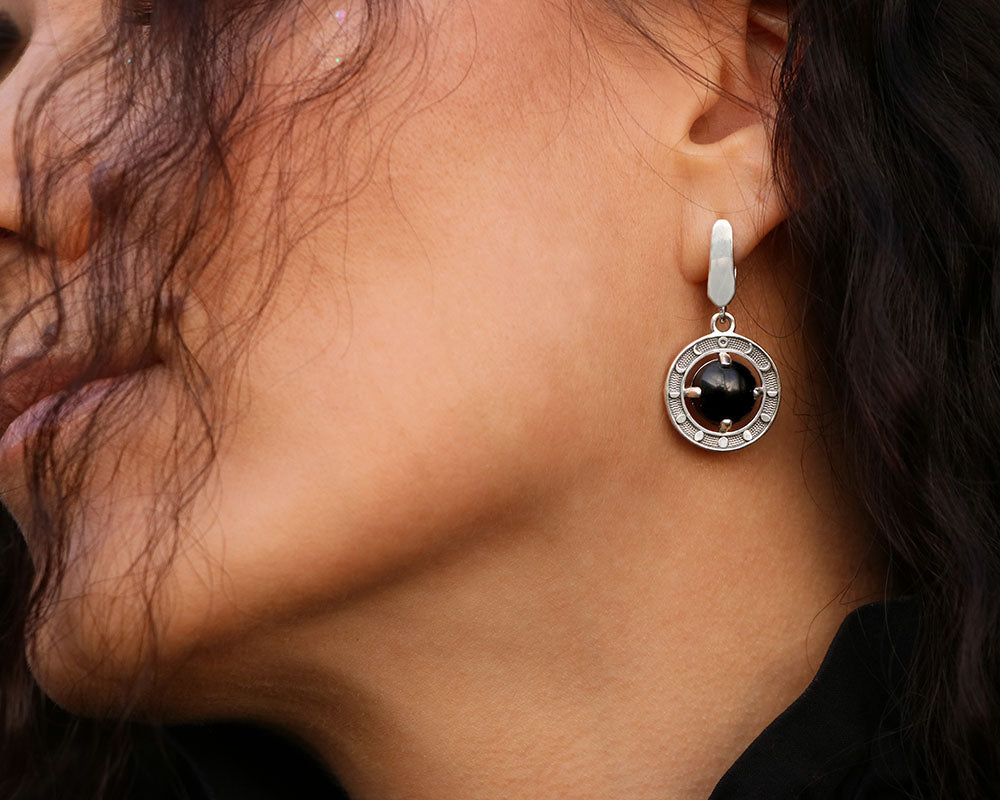 Moon phases Earrings with black Obsidian