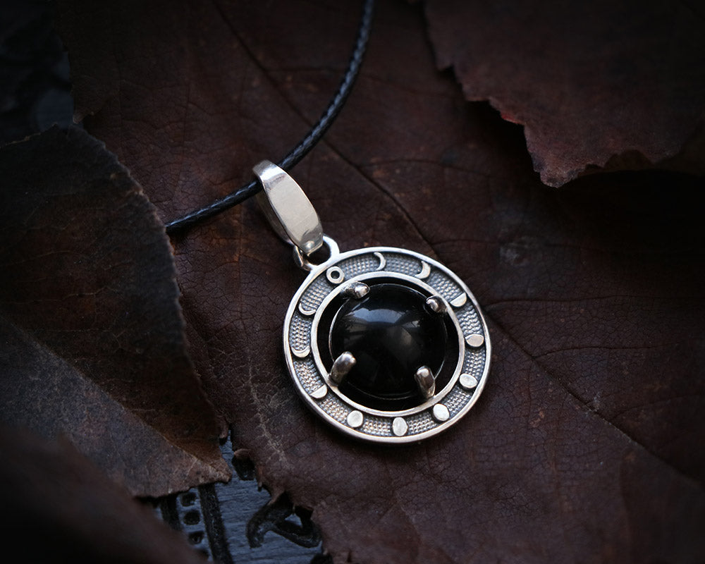 pendant made of 925 sterling silver with black obsidian