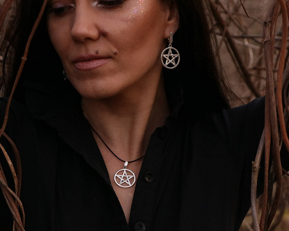 Sterling silver pentagram earrings
