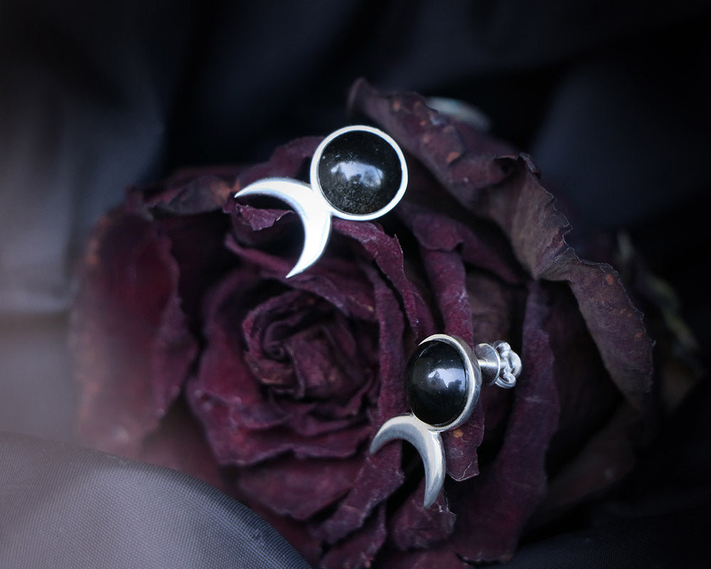 Silver Earrings with Obsidian