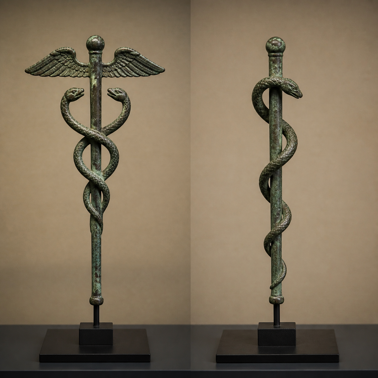 Caduceus and Rod of Asclepius compared