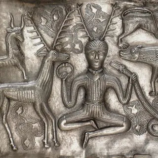 Horned figure commonly identified as Cernunnos on the Gundestrup cauldron