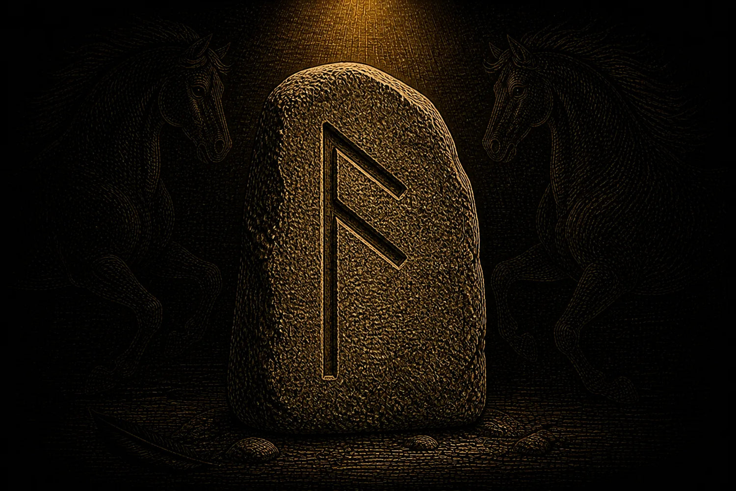 Ansuz rune carved into a standing stone, symbolizing speech, inspiration, and meaningful communication