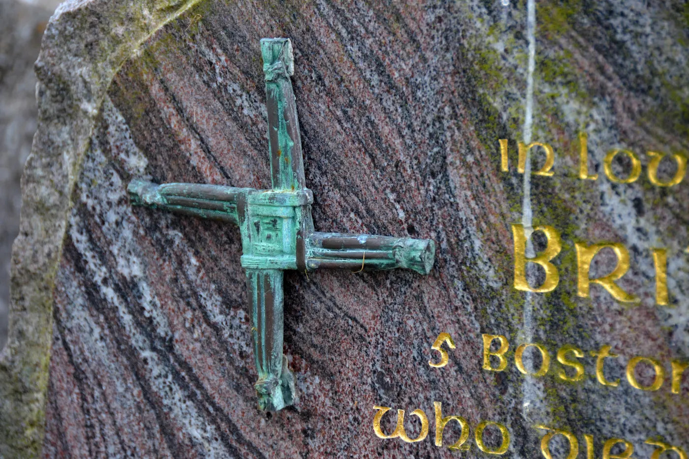 Brigid cross mounted on a headstone in County Tipperary
