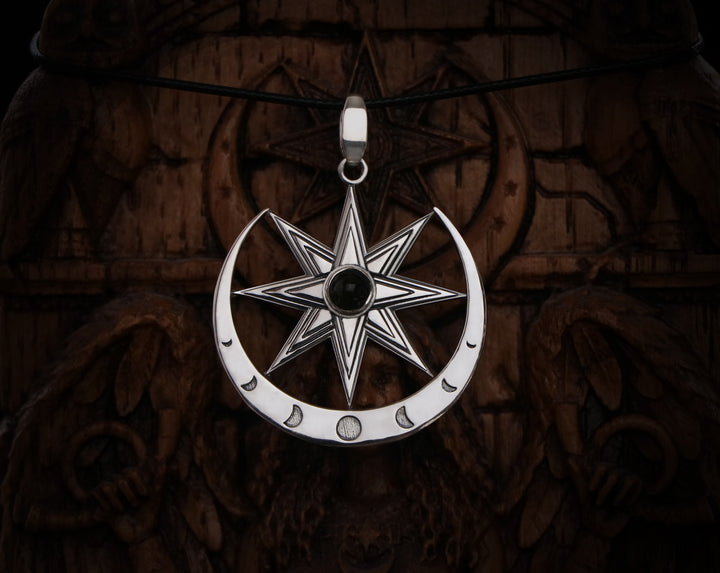 Star of Inanna Necklace / Ishtar Necklace with natural Obsidian