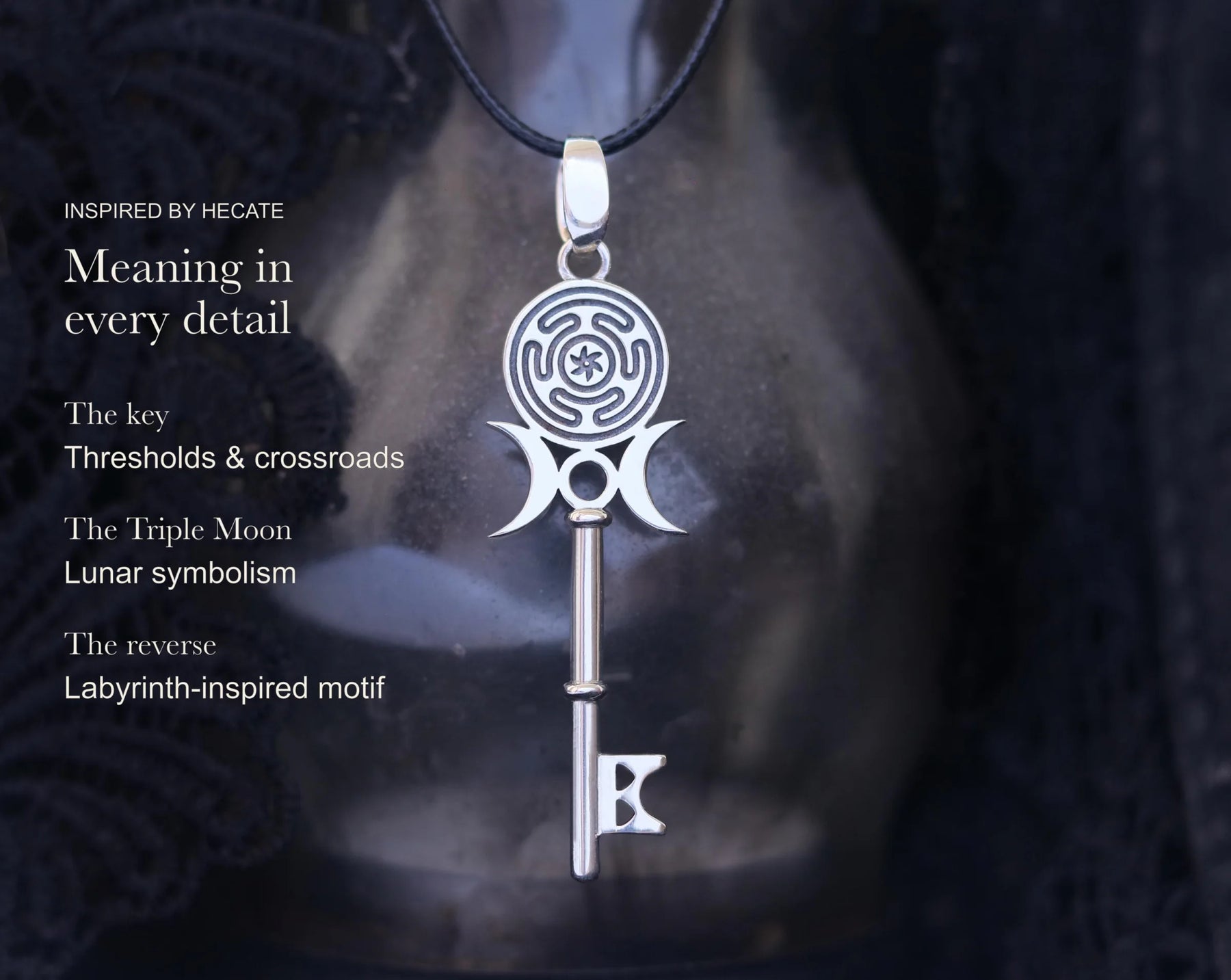Triple Moon Hecate key pendant with blue lapis lazuli