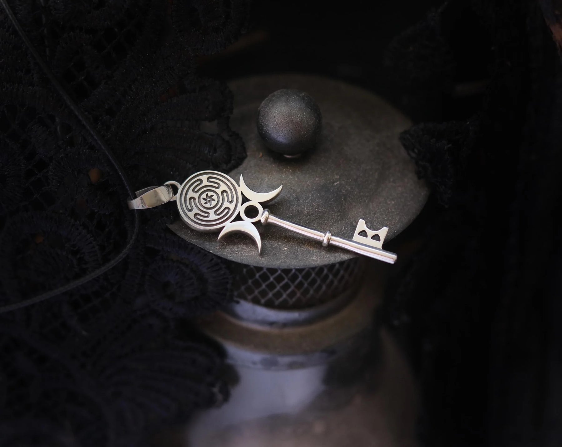 Sterling silver Hecate key necklace product details