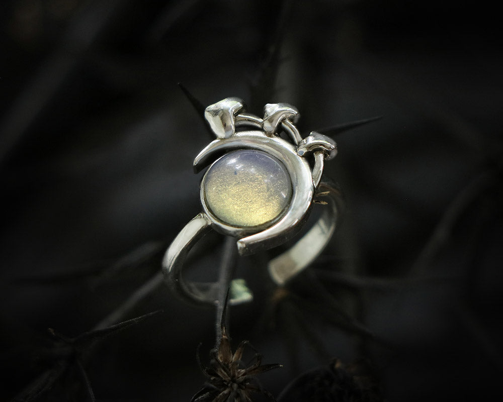 Mushroom Ring Sterling Silver with moonstone