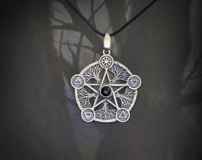 PENTAGRAM Necklace made of 925 Sterling Silver with natural Obsidian