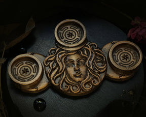 Wooden Candle Holder Inspired by the Hecate Goddess