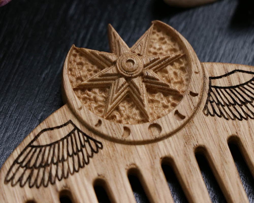 WOODEN Ishtar / Inanna COMB made of solid OAK wood, Natural Wood Comb
