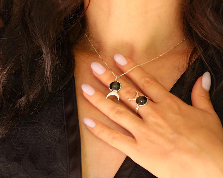 Crescent moon with Obsidian - Set