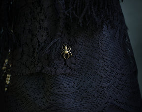 May include: Black lace fabric with a gold spider brooch.