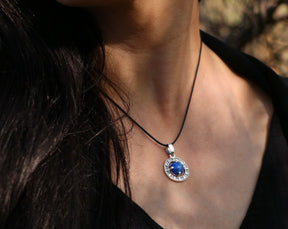 Moon phases Silver necklace with Lazuli