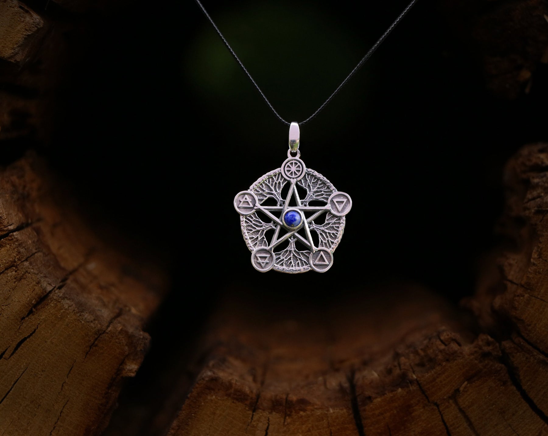 Silver Pentagram Necklace with Lazuli