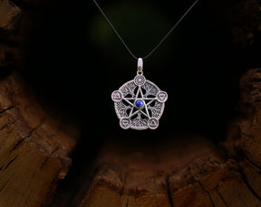 Silver Pentagram Necklace with Lazuli