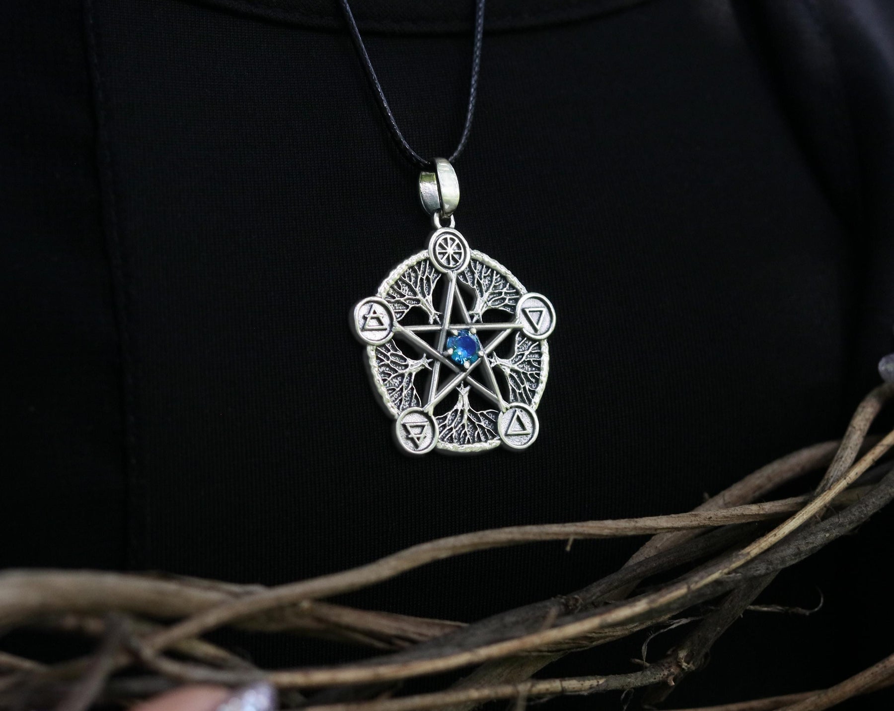 sterling silver pentagram with cubic zirconia