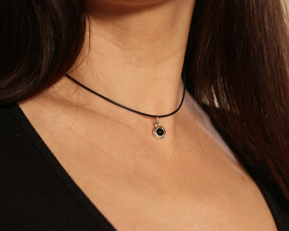 Mini Necklace with OBSIDIAN made of 925 Sterling Silver