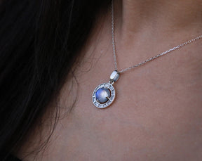 Handmade sterling silver necklace with natural blue moonstone