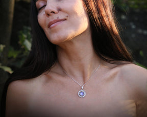 Natural moonstone silver pendant necklace outdoors