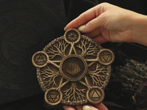 WOODEN Candle holder Pentagram with five elements made of Ash-Tree or Oak Wood