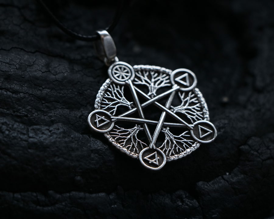silver pentagram pendant with with five elements