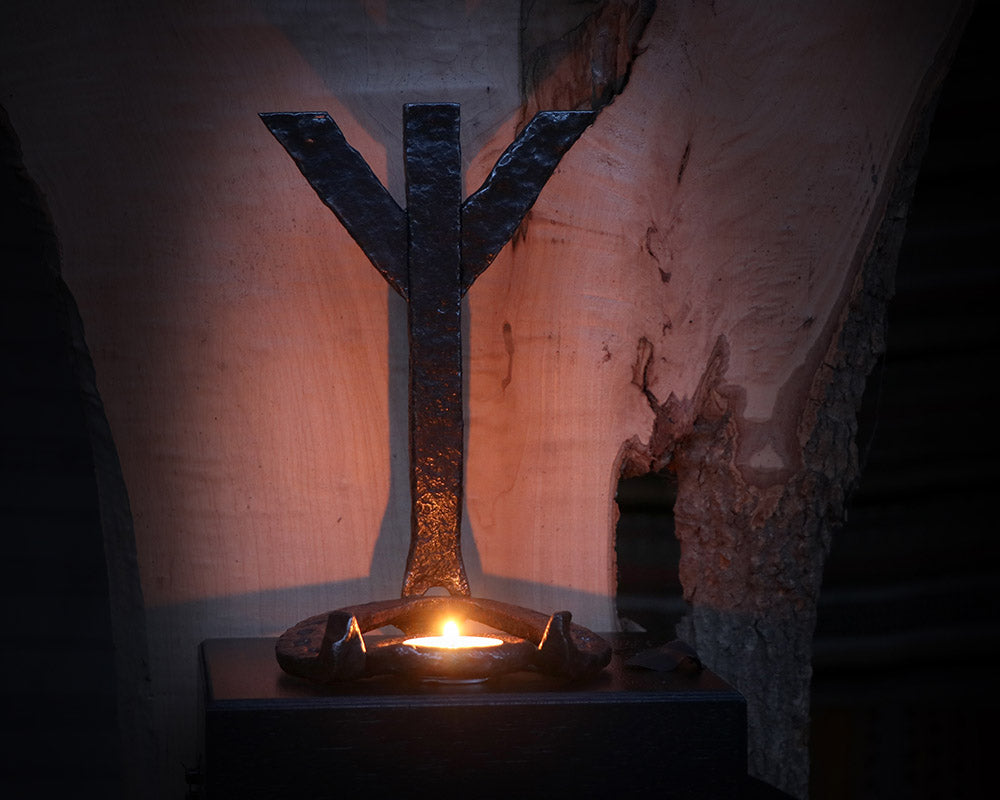 Algiz Rune - Candle holder for altar made with wrought iron