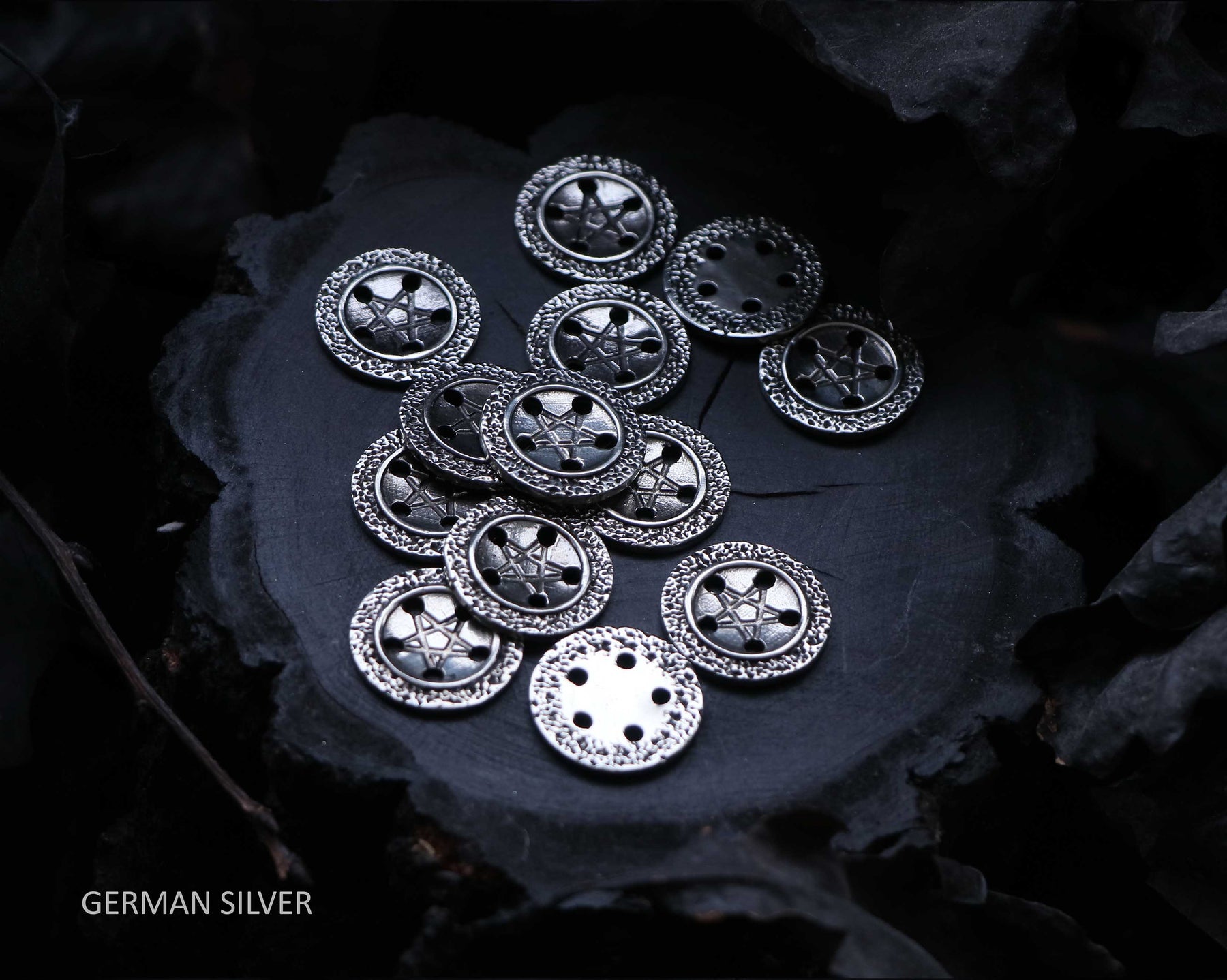 silver pentagram buttons set