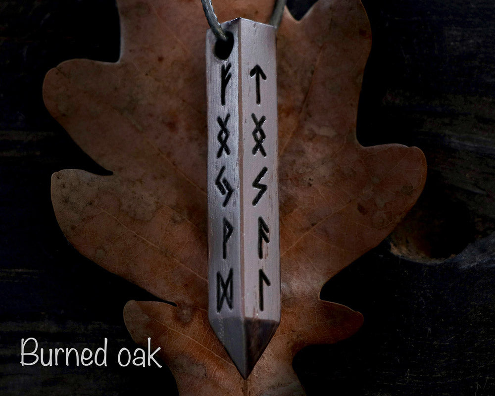runes amulet necklace made of wood