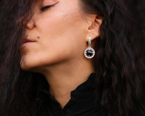 Moon phases Earrings with black Obsidian