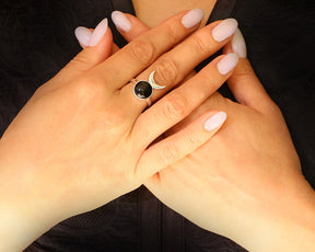 Adjustable Silver ring with Obsidian
